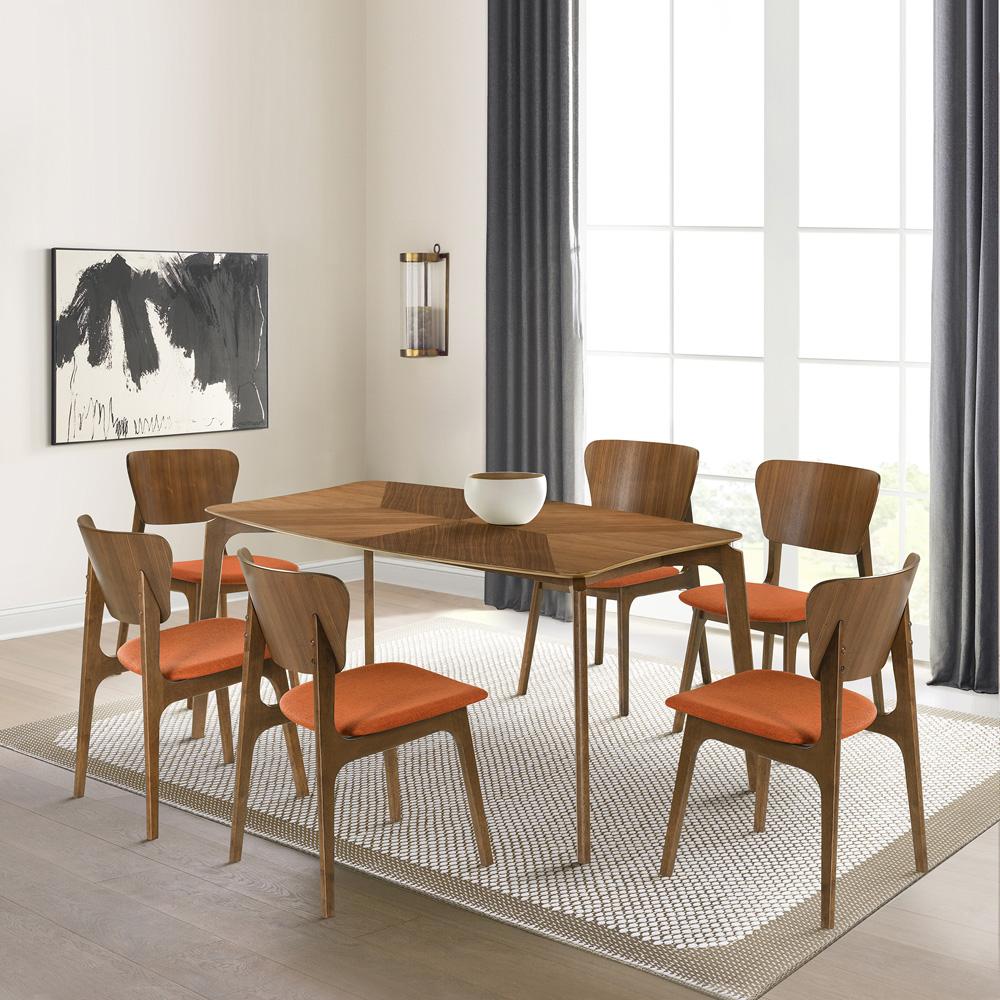 Armen Living - Kalia 7 Piece Wood Dining Set in Walnut Finish with Orange Fabric - SETKAWA7OR veiw 7