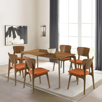 Armen Living - Kalia 7 Piece Wood Dining Set in Walnut Finish with Orange Fabric - SETKAWA7OR veiw 7