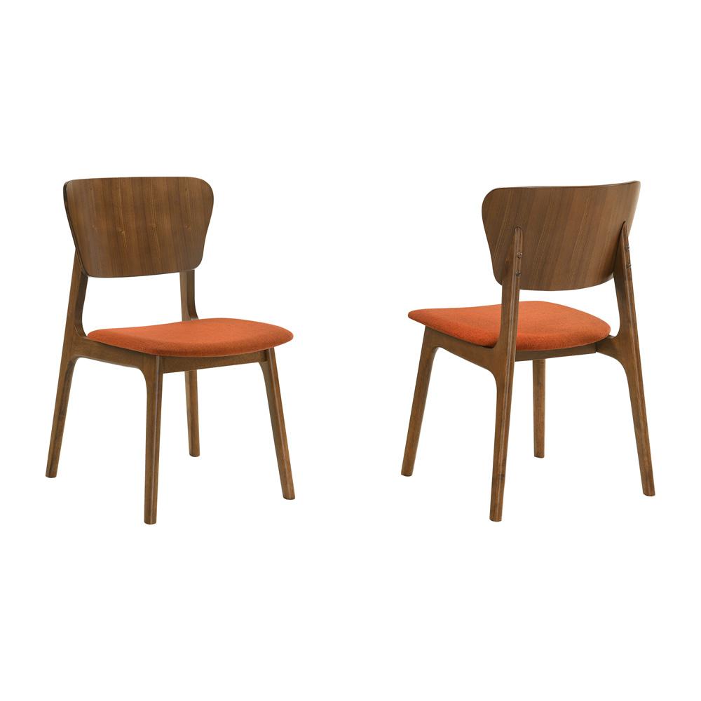 Armen Living - Kalia Wood Dining Chair in Walnut Finish with Orange Fabric - (Set of 2) - LCKACHWAOR veiw 1
