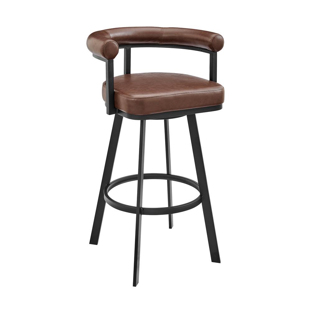 Armen Living - Magnolia 26in Swivel Counter Stool in Black Metal with Brown Faux Leather - LCMGBABLKVCO26 veiw 1