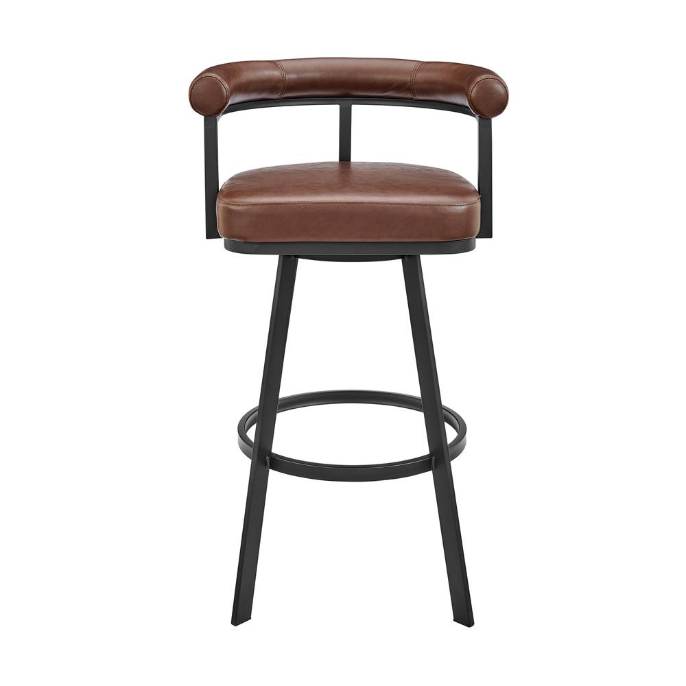 Armen Living - Magnolia 26in Swivel Counter Stool in Black Metal with Brown Faux Leather - LCMGBABLKVCO26 veiw 2