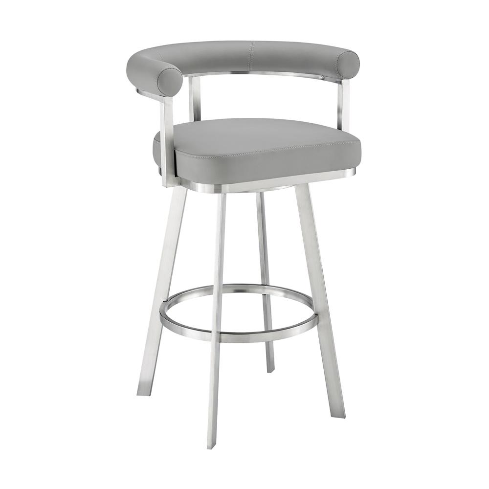 Armen Living - Magnolia 26in Swivel Counter Stool in Brushed Stainless Steel with Light Gray Faux Leather - LCMGBABSGRY26 veiw 1