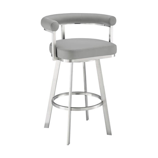 Armen Living - Magnolia 26in Swivel Counter Stool in Brushed Stainless Steel with Light Gray Faux Leather - LCMGBABSGRY26 veiw 1
