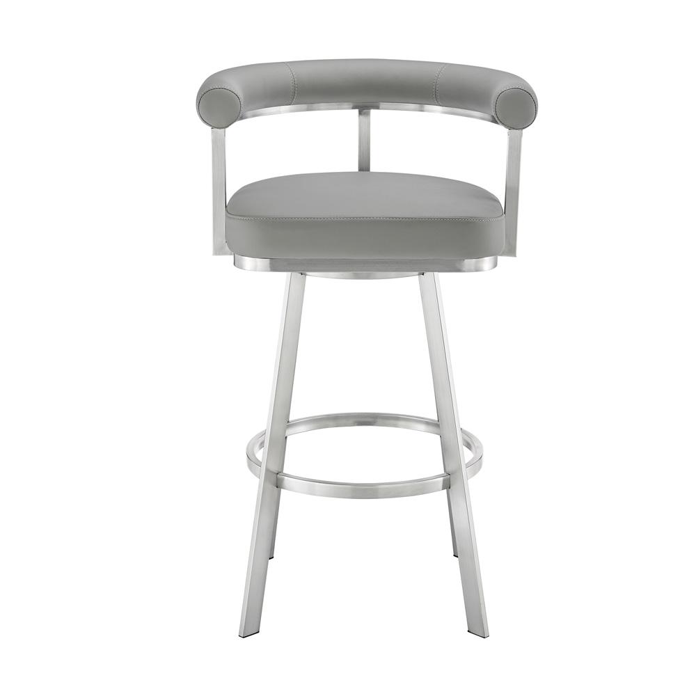 Armen Living - Magnolia 26in Swivel Counter Stool in Brushed Stainless Steel with Light Gray Faux Leather - LCMGBABSGRY26 veiw 2
