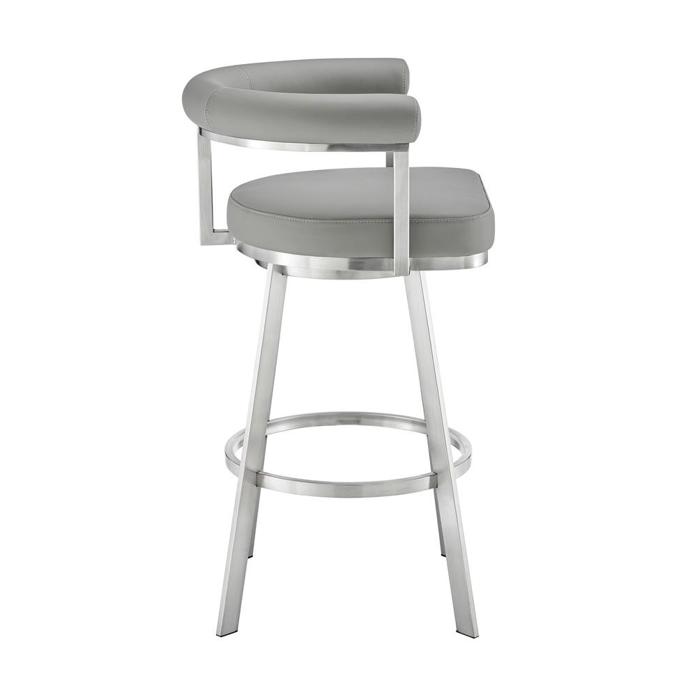 Armen Living - Magnolia 26in Swivel Counter Stool in Brushed Stainless Steel with Light Gray Faux Leather - LCMGBABSGRY26 veiw 3