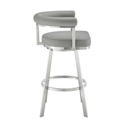 Armen Living - Magnolia 26in Swivel Counter Stool in Brushed Stainless Steel with Light Gray Faux Leather - LCMGBABSGRY26 veiw 3