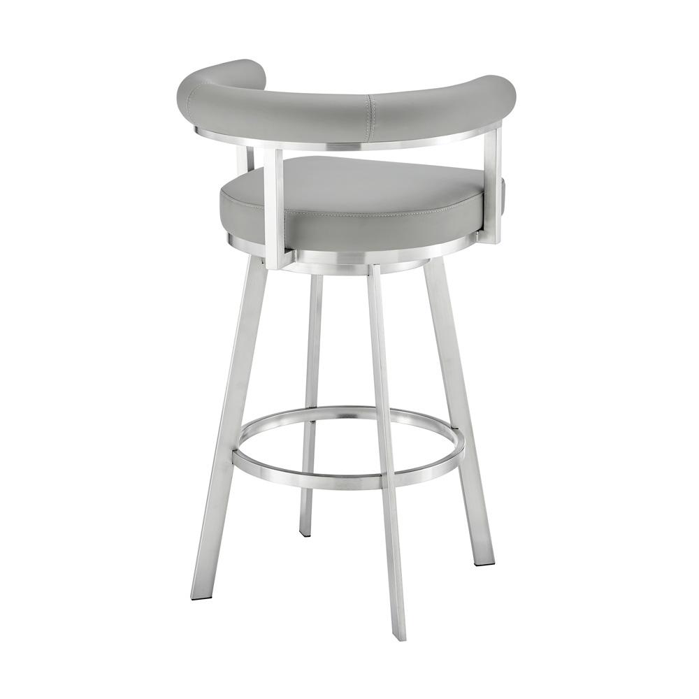 Armen Living - Magnolia 26in Swivel Counter Stool in Brushed Stainless Steel with Light Gray Faux Leather - LCMGBABSGRY26 veiw 4