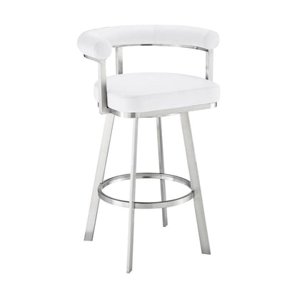 Armen Living - Magnolia 26in Swivel Counter Stool in Brushed Stainless Steel with White Faux Leather - LCMGBABSWHI26 veiw 1