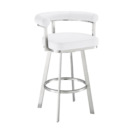 Armen Living - Magnolia 26in Swivel Counter Stool in Brushed Stainless Steel with White Faux Leather - LCMGBABSWHI26 veiw 1