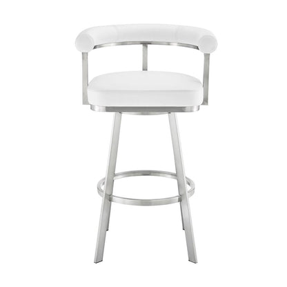 Armen Living - Magnolia 26in Swivel Counter Stool in Brushed Stainless Steel with White Faux Leather - LCMGBABSWHI26 veiw 2