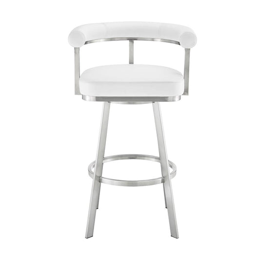 Armen Living - Magnolia 26in Swivel Counter Stool in Brushed Stainless Steel with White Faux Leather - LCMGBABSWHI26 veiw 2