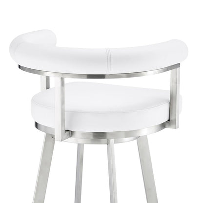 Armen Living - Magnolia 26in Swivel Counter Stool in Brushed Stainless Steel with White Faux Leather - LCMGBABSWHI26 veiw 5