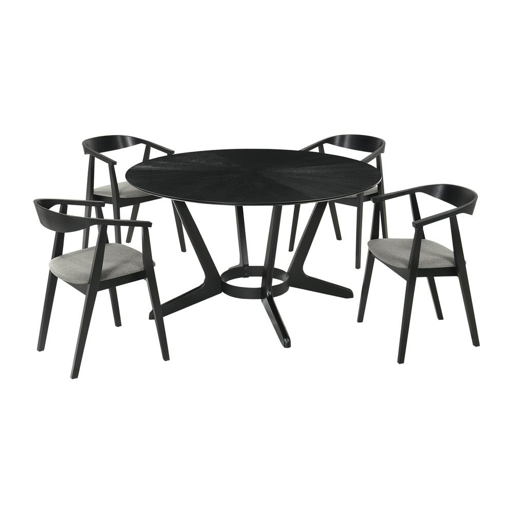 Armen Living - Santana 5 Piece Round Black Wood Dining Table Set with Charcoal Fabric - SETSABLK5CH veiw 1