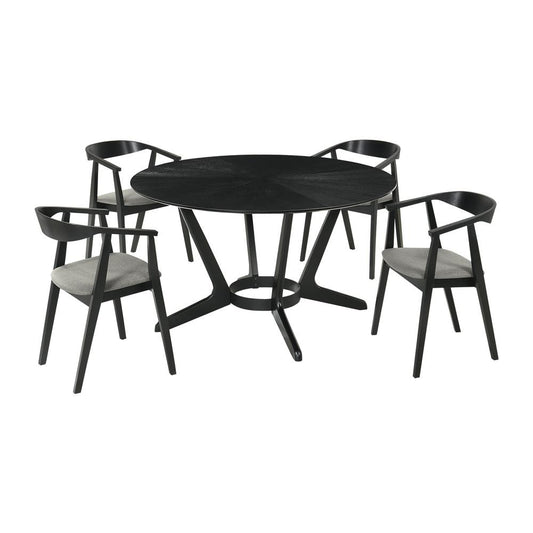 Armen Living - Santana 5 Piece Round Black Wood Dining Table Set with Charcoal Fabric - SETSABLK5CH veiw 1