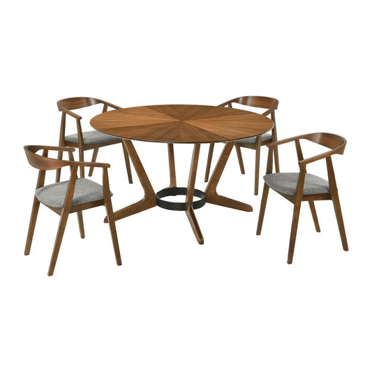 Armen Living - Santana 5 Piece Round Walnut Wood Dining Table Set with Charcoal Fabric - SETSAWA5CH veiw 1