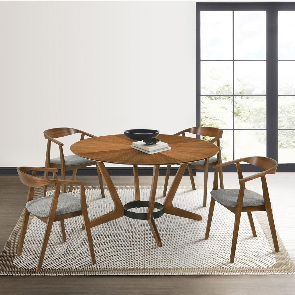 Armen Living - Santana 5 Piece Round Walnut Wood Dining Table Set with Charcoal Fabric - SETSAWA5CH veiw 7