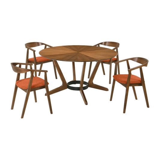 Armen Living - Santana 5 Piece Round Walnut Wood Dining Table Set with Orange Fabric - SETSAWA5OR veiw 1