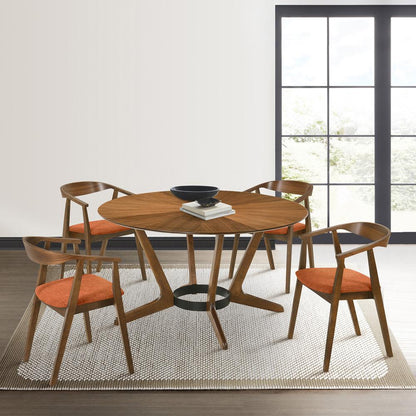 Armen Living - Santana 5 Piece Round Walnut Wood Dining Table Set with Orange Fabric - SETSAWA5OR veiw 7