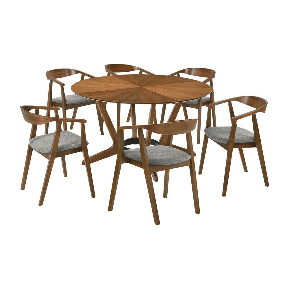 Armen Living - Santana 7 Piece Round Walnut Wood Dining Table Set with Charcoal Fabric - SETSAWA7CH veiw 1
