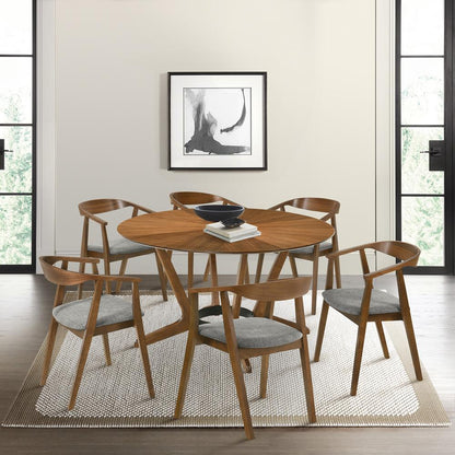 Armen Living - Santana 7 Piece Round Walnut Wood Dining Table Set with Charcoal Fabric - SETSAWA7CH veiw 7