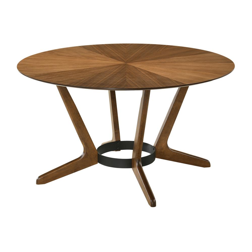 Armen Living - Santana 7 Piece Round Walnut Wood Dining Table Set with Orange Fabric - SETSAWA7OR veiw 4