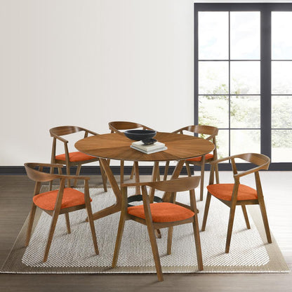 Armen Living - Santana 7 Piece Round Walnut Wood Dining Table Set with Orange Fabric - SETSAWA7OR veiw 7