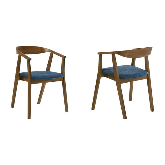 Armen Living - Santana Wood Dining Chair in Walnut Finish with Blue Fabric - (Set of 2) - LCSACHWABLU veiw 1