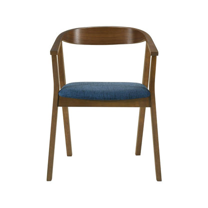 Armen Living - Santana Wood Dining Chair in Walnut Finish with Blue Fabric - (Set of 2) - LCSACHWABLU veiw 3