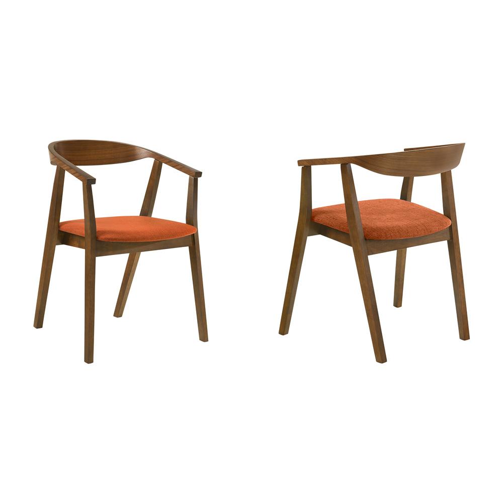 Armen Living - Santana Wood Dining Chair in Walnut Finish with Orange Fabric - (Set of 2) - LCSACHWAOR veiw 1