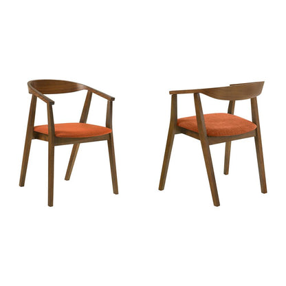 Armen Living - Santana Wood Dining Chair in Walnut Finish with Orange Fabric - (Set of 2) - LCSACHWAOR veiw 1