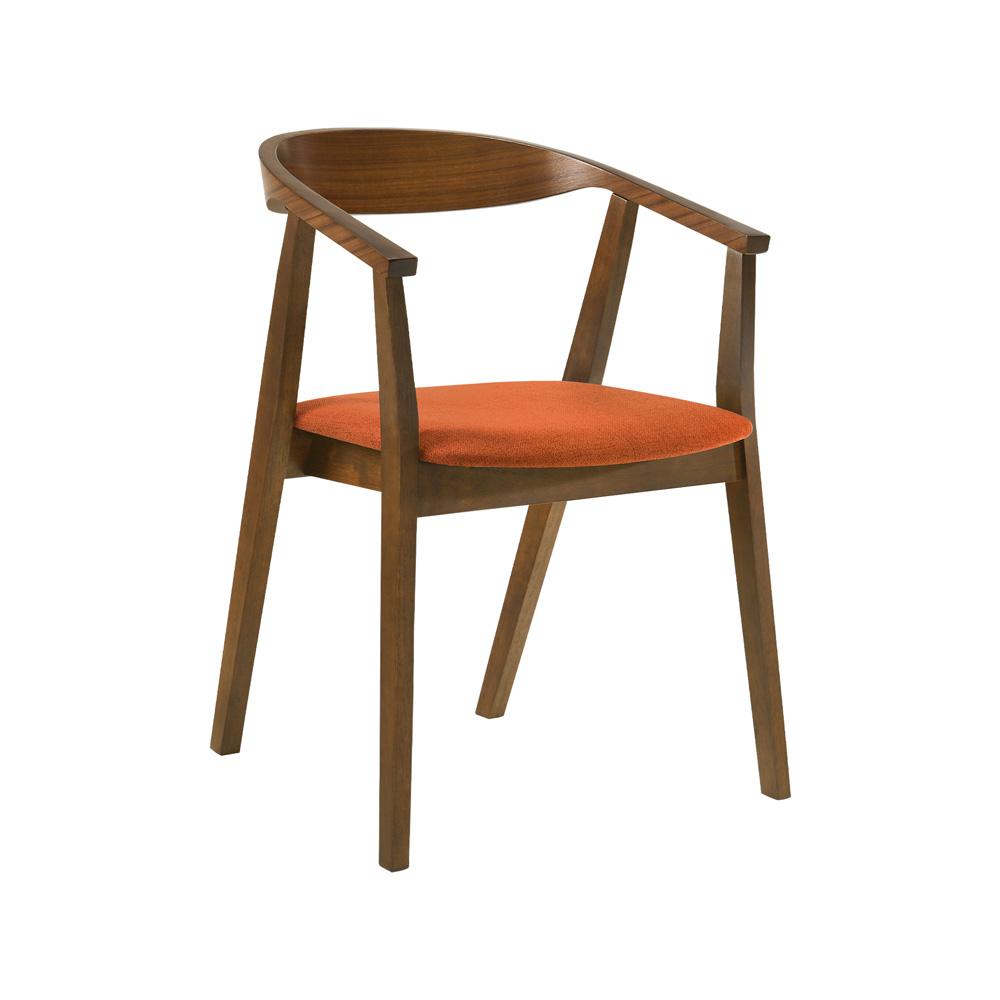 Armen Living - Santana Wood Dining Chair in Walnut Finish with Orange Fabric - (Set of 2) - LCSACHWAOR veiw 2