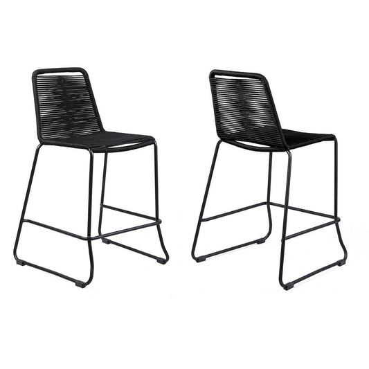 Armen Living - Shasta 30in Outdoor Metal and Black Rope Stackable Barstool - (Set of 2) - LCSTBABLBLK30 veiw 1