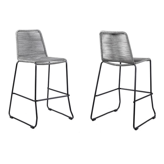 Armen Living - Shasta 30in Outdoor Metal and Gray Rope Stackable Barstool - (Set of 2) - LCSTBABLGRY30 veiw 1