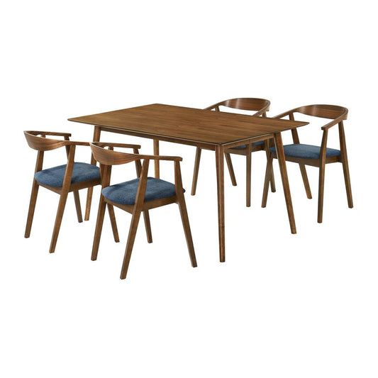 Armen Living - Westmont Santana 5 Piece Walnut Wood Dining Table Set with Blue Fabric - SETSAWEWAL5BLU veiw 1