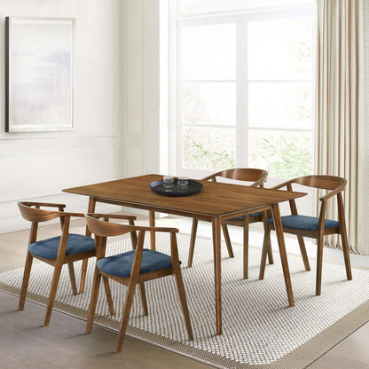 Armen Living - Westmont Santana 5 Piece Walnut Wood Dining Table Set with Blue Fabric - SETSAWEWAL5BLU veiw 7