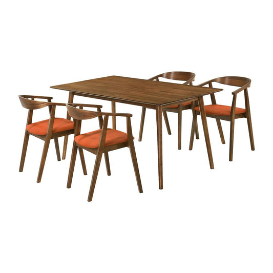 Armen Living - Westmont Santana 5 Piece Walnut Wood Dining Table Set with Orange Fabric - SETSAWEWAL5OR veiw 1