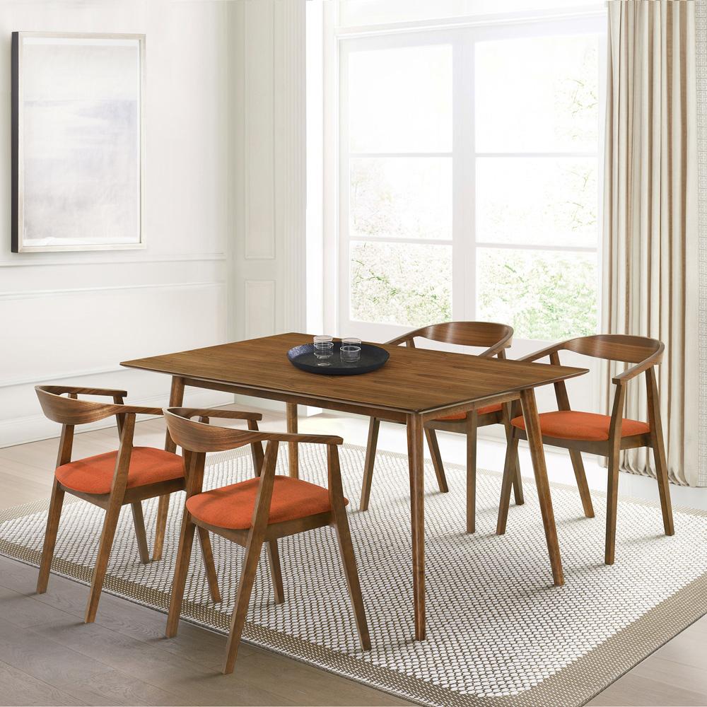 Armen Living - Westmont Santana 5 Piece Walnut Wood Dining Table Set with Orange Fabric - SETSAWEWAL5OR veiw 7