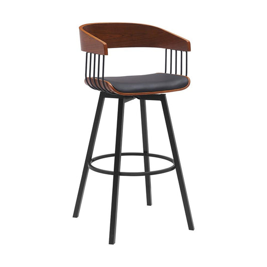 Armen Living - Athena 31in Swivel Walnut Wood Bar Stool in Black Faux Leather with Black Metal - LCATBAWABLK30 veiw 1