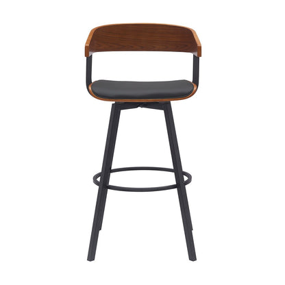Armen Living - Athena 31in Swivel Walnut Wood Bar Stool in Black Faux Leather with Black Metal - LCATBAWABLK30 veiw 2