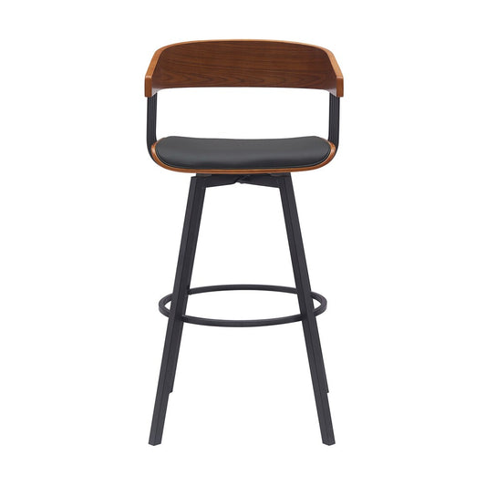 Armen Living - Athena 31in Swivel Walnut Wood Bar Stool in Black Faux Leather with Black Metal - LCATBAWABLK30 veiw 2