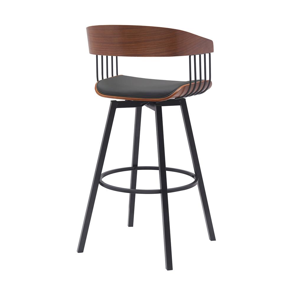 Armen Living - Athena 31in Swivel Walnut Wood Bar Stool in Black Faux Leather with Black Metal - LCATBAWABLK30 veiw 3