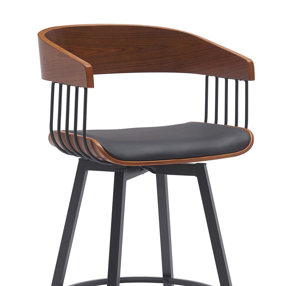 Armen Living - Athena 31in Swivel Walnut Wood Bar Stool in Black Faux Leather with Black Metal - LCATBAWABLK30 veiw 4