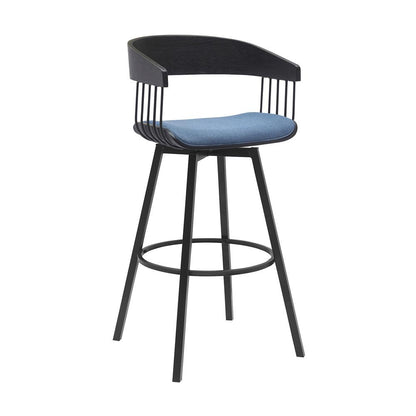 Armen Living - Athena 31in Swivel Black Wood Bar Stool in Blue Fabric with Black Metal - LCATBABLKBLU30 veiw 1
