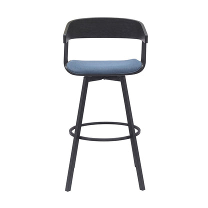 Armen Living - Athena 31in Swivel Black Wood Bar Stool in Blue Fabric with Black Metal - LCATBABLKBLU30 veiw 2