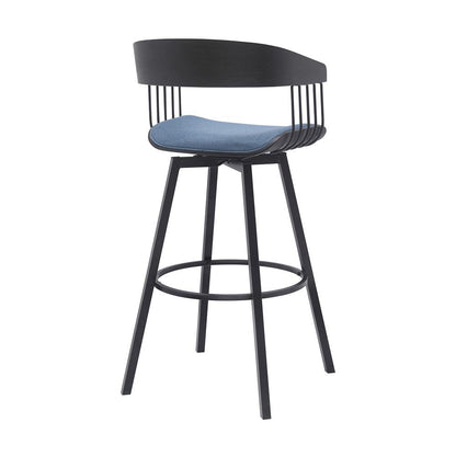 Armen Living - Athena 31in Swivel Black Wood Bar Stool in Blue Fabric with Black Metal - LCATBABLKBLU30 veiw 3