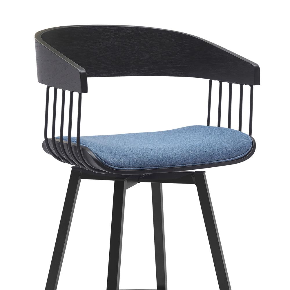 Armen Living - Athena 31in Swivel Black Wood Bar Stool in Blue Fabric with Black Metal - LCATBABLKBLU30 veiw 4