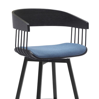 Armen Living - Athena 31in Swivel Black Wood Bar Stool in Blue Fabric with Black Metal - LCATBABLKBLU30 veiw 4