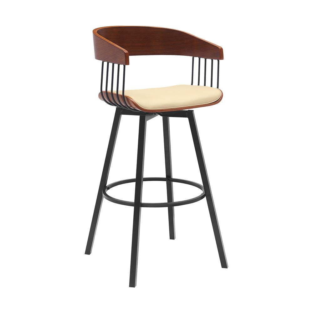 Armen Living - Athena 31in Swivel Walnut Wood Bar Stool in Cream Faux Leather with Black Metal - LCATBAWACR30 veiw 1