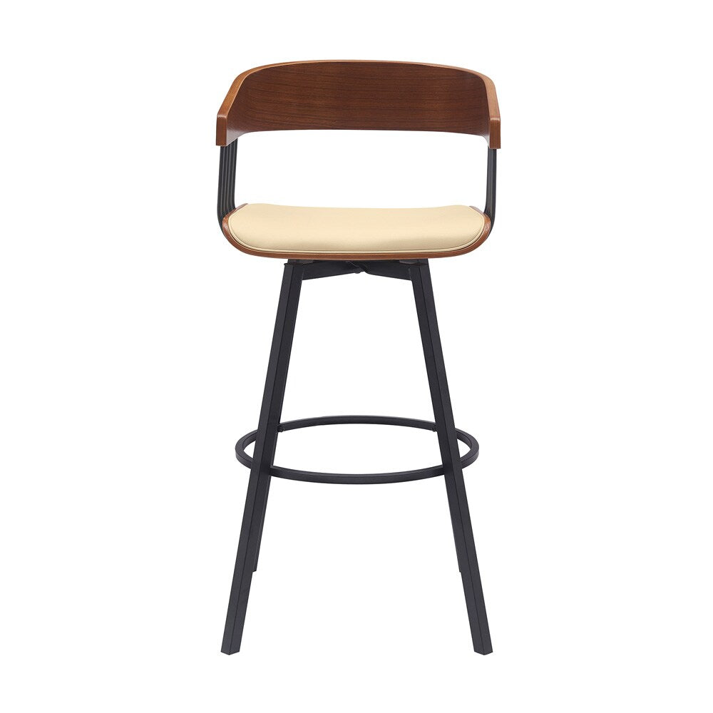 Armen Living - Athena 31in Swivel Walnut Wood Bar Stool in Cream Faux Leather with Black Metal - LCATBAWACR30 veiw 2