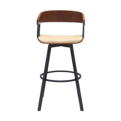 Armen Living - Athena 31in Swivel Walnut Wood Bar Stool in Cream Faux Leather with Black Metal - LCATBAWACR30 veiw 2